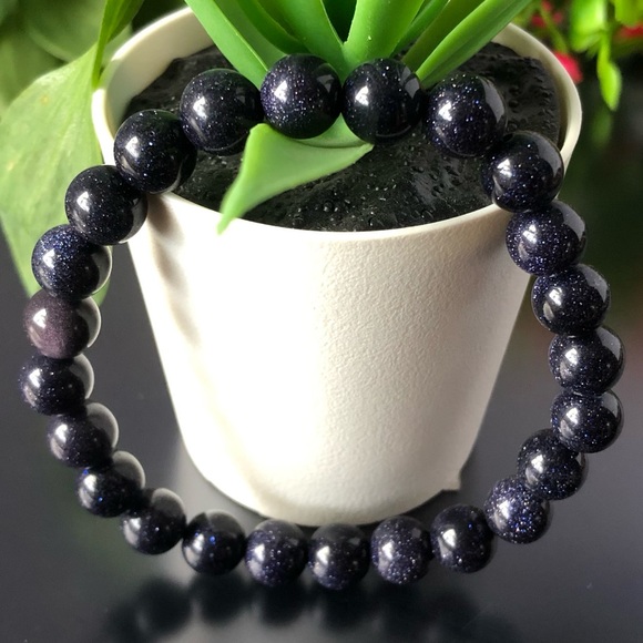 Blue Sandstone 8mm Natural Stone Beads Stretchable Bracelet - Picture 2 of 4